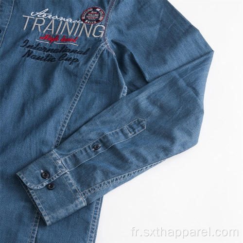 Veste-chemise en jean bleue brodée pour homme anti-rides